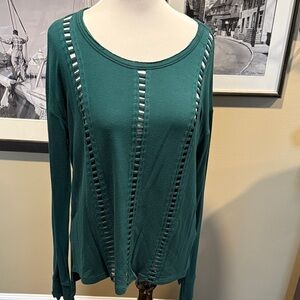 Naked Zebra Teal Cut-Out Long Sleeve Blouse